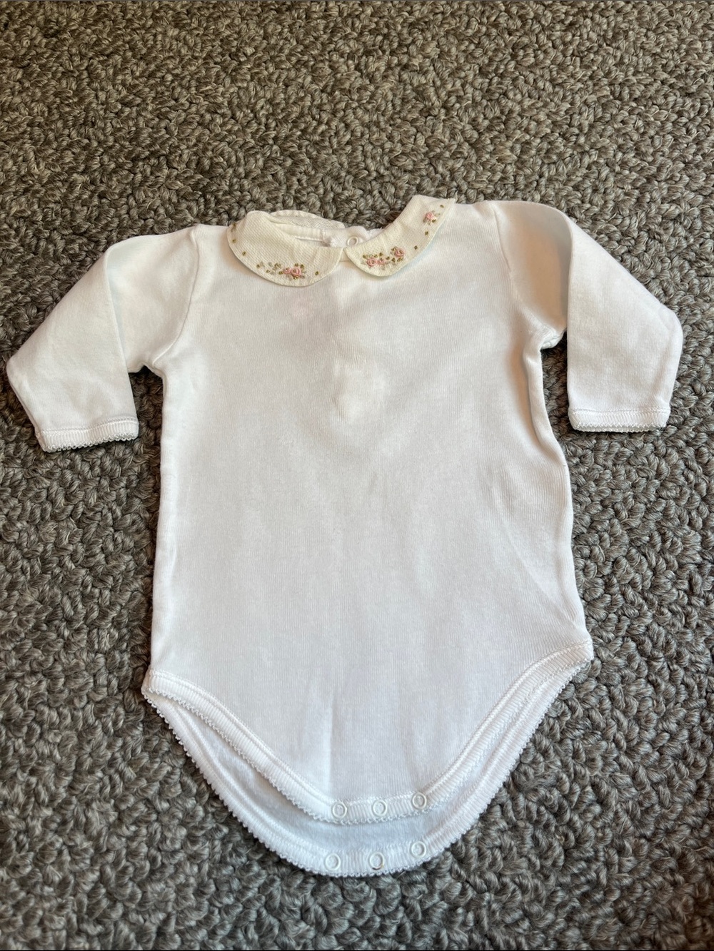 Bonpoint Classic White Baby One-Piece with Floral Peter Pan Collar